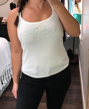 Betsey Johnson small wifey sequin tank top w/bow thumbnail 1