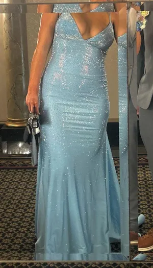 Sherri Hill 54228 Prom Dress light blue corset back rhinestone thumbnail 3