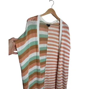 Torrid Long Open-Knit Cardigan Sweater Striped Multicolor Size 1X/2X Pastels thumbnail 2