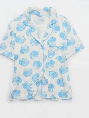 Aerie NEW! Real Soft Short Sleeve Pajama Shirt Blue Shell Nautical thumbnail 2