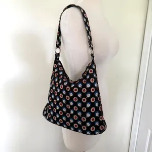 Vera Bradley Retired Night Owl Brown Black Quilted Cotton Hobo Shoulder Bag thumbnail 2