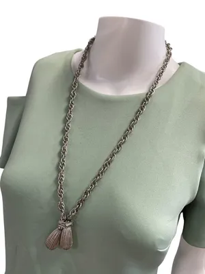 Vintage silver tone rope tasseled Lariat 29" statement chain necklace SKU 10-754 thumbnail 8