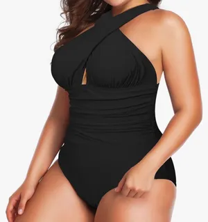 You Di An Women's Swimsuits One Piece Tummy Control Front Cross Backless Swimsuit thumbnail 2