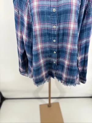 Free People Seeking Starlight Plaid Shirt Blouse Size M Boho Pink Blue Casual thumbnail 12