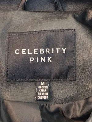 Celebrity Pink Black Faux Leather Moto Jacket Size Medium thumbnail 11
