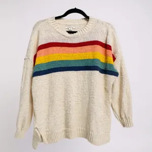 American Eagle‎ Womens Rainbow Striped Knit Sweater Cream Pullover XS XSmall thumbnail 1