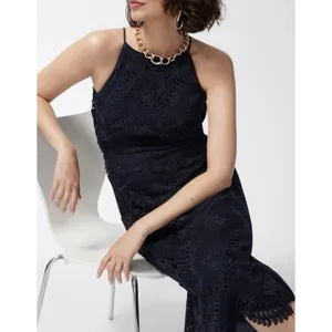 Chico's‎ Navy Blue Palm Leaf Lace Halter Midi Dress NWT Size 0.5 US 6 thumbnail 2