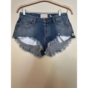One Teaspoon Sz 26 Rollers Low Rise Cut Off Denim Blue Jean Hot Short Shorts thumbnail 2