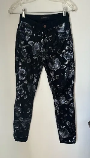 7 For All Mankind Sequin Embellished Skinny Jeans Black Blue Size 25 thumbnail 1