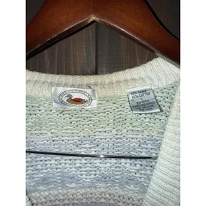 VTG Marsh Landing Sweater Women's‎ L Large Pastel Fair Isle Cardigan Cream 90s thumbnail 3