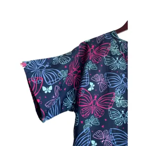Shana‎ Women Scrub Top L Navy Butterfly Medical Uniform Nurse Workwear Dental thumbnail 7
