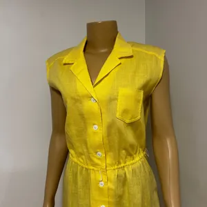 Melissa Lane Yellow Button‎ Front Sleeveless Shirt Dress Midi Knee Length Medium thumbnail 2