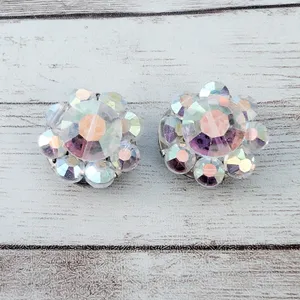 Vintage Clip On Earrings Iridescent 7/8" thumbnail 2