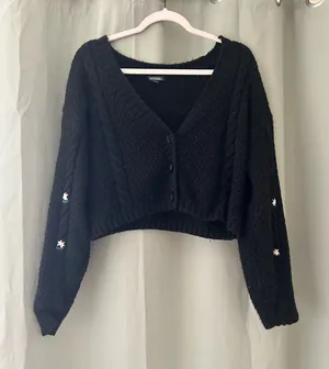 Wild Fable Black Cropped Button Sweater thumbnail 1
