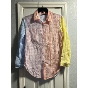 English Factory Button Down Shirt Womens Small Multicolor Pastel Gingham Striped thumbnail 2