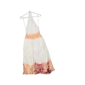 A. L. C. Multicolored Cotton Tan White Halter Neck Maxi Dress Size 6 thumbnail 7