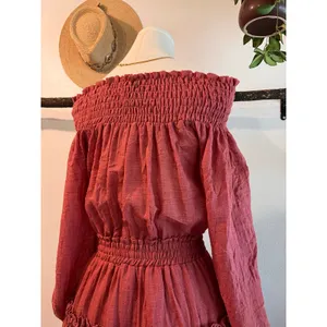 Misa Darla Brick Pink Soft Lightweight USA Off Shoulder Summer Dress Size XS thumbnail 5