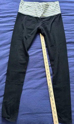 Mossimo Supply Co Womens Black Leggings Striped Fold Over Waist Size Medium thumbnail 1