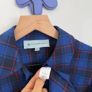 Tuckernuck XS Blue Plaid Puff Shoulder Flannel Shirt Saranac Western Country thumbnail 3