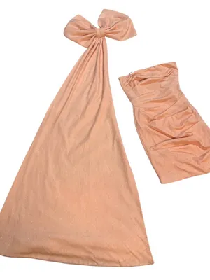 Lovely Day Strapless Peach Mini Dress with Dramatic Back Bow thumbnail 3