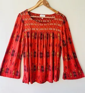 Lucky‎ Brand Sz L Bohemian Pullover Blouse Kimono Sleeves thumbnail 1