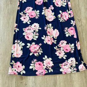 Womens Three Pink Hearts Blue with Pink Floral Print Maxi Dress - M thumbnail 4