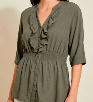 JW Woman Olive Green Ruffled Blouse thumbnail 1