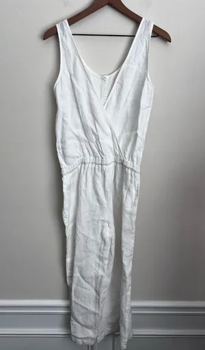 Cloth and stone Anthropologie white linen jumpsuit wide leg crop S thumbnail 3