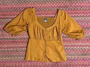 OLD NAVY BROWN BUTTON FRONT BOHO PEASANT BLOUSE thumbnail 1
