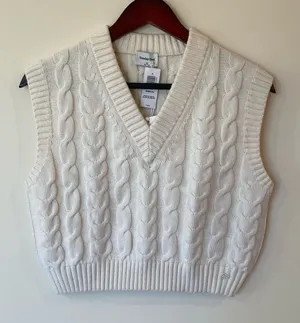 NWT Sunday Best Sz XS Winston Cable Knit Sweater Vest Merino Wool Cropped Preppy thumbnail 1