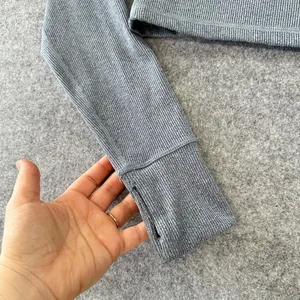 OFFLINE by Aerie Grey Ribbed Mock Neck Long Sleeve Crop‎ Top with Thumbholes M thumbnail 3