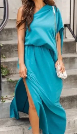 Pink Lily One Shoulder Dress Maxi Size XS Teal Bridesmaid Formal Wedding Guest thumbnail 1