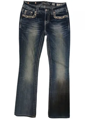 Miss Me Y2K style pearl and rhinestone studded midrise bootcut jeans size 28 thumbnail 1