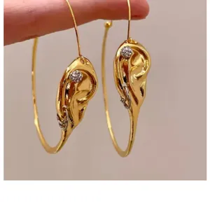 Schiaparelli Style Surrealist Ear Hoop Earrings Gold Tone Statement Dangle - NEW thumbnail 3