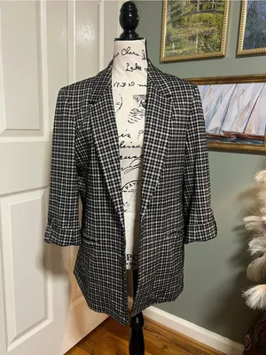 Black Label Structured Blazer SZ M Plaid Minimalist Office Siren Workwear thumbnail 4