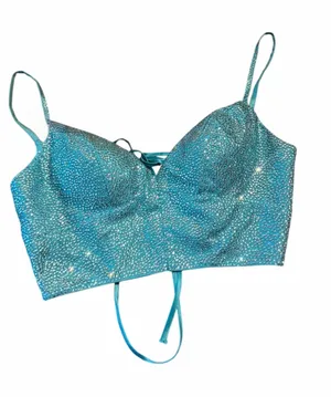 Rhinestone Bustier Corset Top Teal Blue Embellished Bralette Rave Festival Glam thumbnail 1