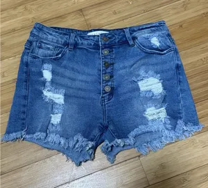 Nature Denim Women’s Hi-Rise Distressed Shorts Size Large Blue Jean Button Fly thumbnail 1