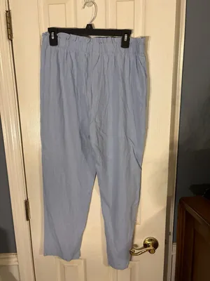 Como Vintage Paperbag Waist Linen Blend Button Fly Pants in Light Blue thumbnail 2