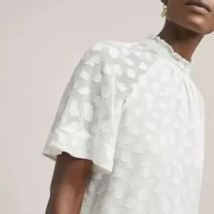 Anthropologie Feather Bone White Dot Short Sleeve Blouse XS‎ thumbnail 2