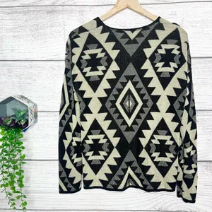 Say What? Black & Cream Aztec Open Front Cardigan Sweater Size Large Southwest thumbnail 6