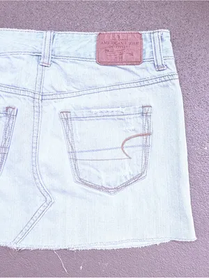 American Eagle Outfitters Light Blue Distressed Denim Mini Skirt Sz 0 thumbnail 5