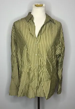 Nasty Gal - Green Oversized Striped Button Down thumbnail 1