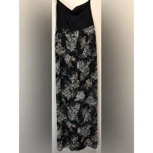 Contempo Casuals Strapless Tube Top Maxi Dress Black Floral Sheer Layer Size M thumbnail 2