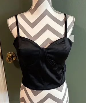 Express Black Satin Bustier Crop Top thumbnail 1
