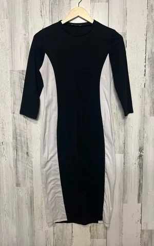 Zara Trafaluc Colorblock Bodycon Dress Black White Midi Fitted Size M thumbnail 1