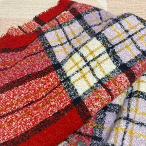 Aerie Winter Plaid Red Purple Oversized Chunky Cozy Blanket Fringe Scarf EUC thumbnail 2