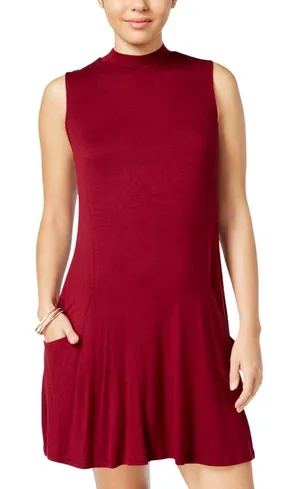 NWT Trixxi Juniors Knit Mock-Turtleneck A-Line Dress Red M thumbnail 1