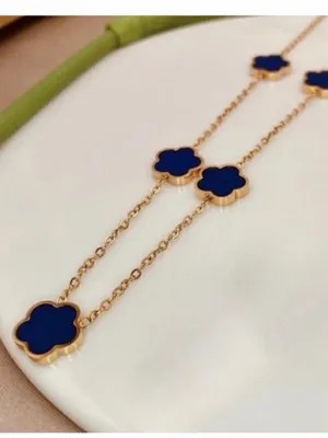 18K Gold Plated Blue Clover Necklace stainless steel Womens jewelry thumbnail 6