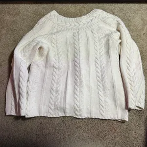 Old Navy Cream Cable Knit Cardigan V-Neck Double Breasted‎ Sweater Ivory L thumbnail 4