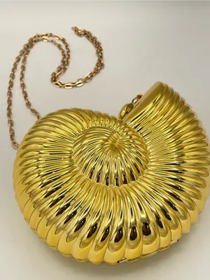 Gold Nautilus Shell Clutch Crossbody Purse Metallic Hard Case Evening Bag thumbnail 5